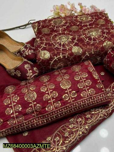 5pcs Women's Unstitched Fancy Organza Embroidered Suit 