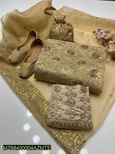 5pcs Women's Unstitched Fancy Organza Embroidered Suit 