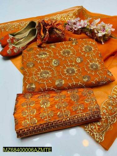 5pcs Women's Unstitched Fancy Organza Embroidered Suit 