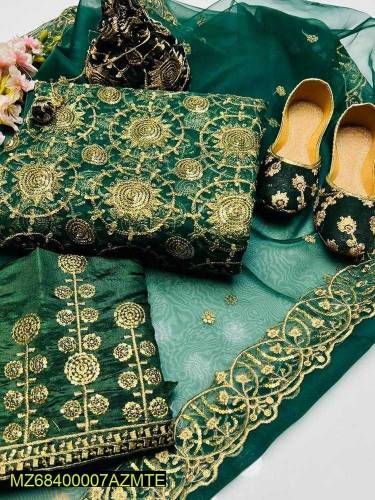 5pcs Women's Unstitched Fancy Organza Embroidered Suit 