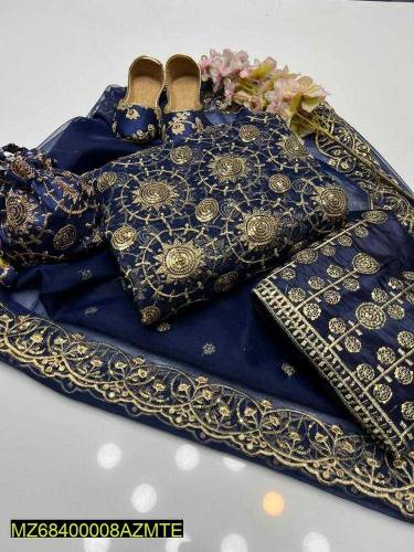 5pcs Women's Unstitched Fancy Organza Embroidered Suit 