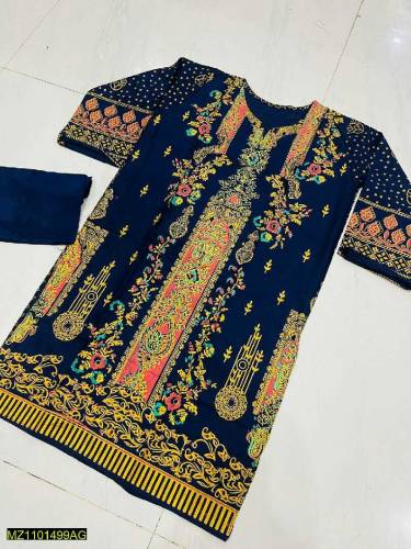 2pcs block printed stitched suit 