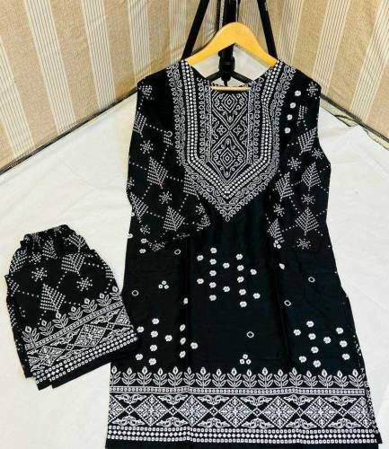 2pcs woman's stitched linen block printed suit