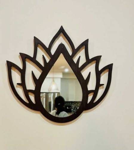 Bold Lotus Mirror | Floral Wooden Decor | Wooden Wall Mirror