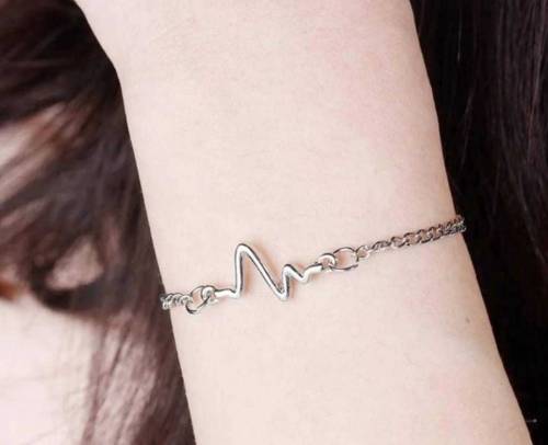  1 Pc Alloy Black Plated Uni-Sex Heart Beat Bracelet