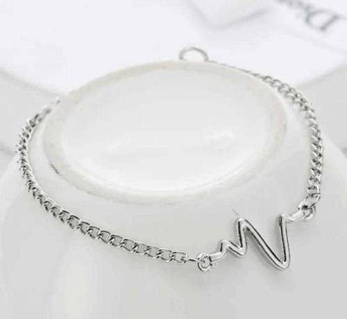  1 Pc Alloy Black Plated Uni-Sex Heart Beat Bracelet
