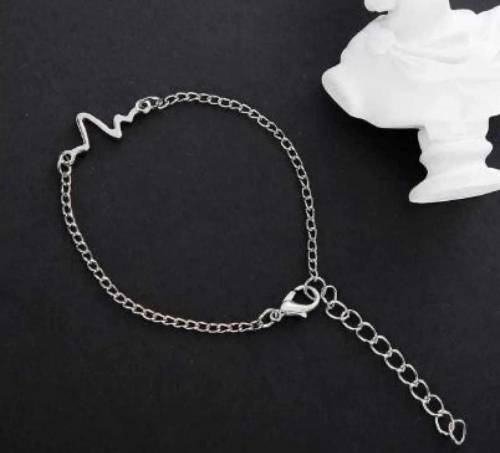  1 Pc Alloy Black Plated Uni-Sex Heart Beat Bracelet