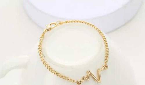  1 Pc Alloy Black Plated Uni-Sex Heart Beat Bracelet