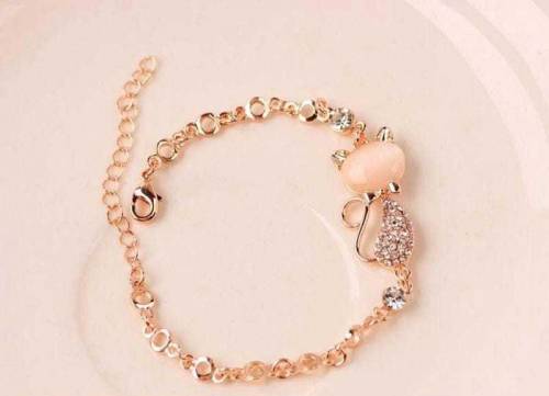 1 Pc Alloy Rose Gold Plated Opal Cat Bracelet