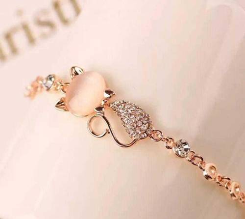 1 Pc Alloy Rose Gold Plated Opal Cat Bracelet
