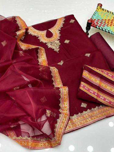 Fancy organza Embroidery 3pc suit 