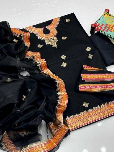 Fancy organza Embroidery 3pc suit 
