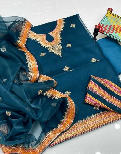 Fancy organza Embroidery 3pc suit 
