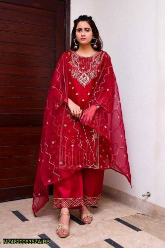 3 pcs women organiza embroidered suit 