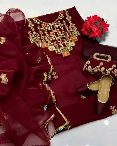 Eid Collection Fancy organza Embroidery suit 5pcs