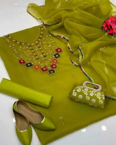 Eid Collection Fancy organza Embroidery suit 5pcs