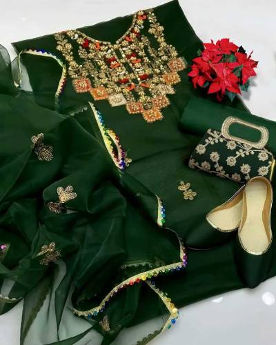 Eid Collection Fancy organza Embroidery suit 5pcs