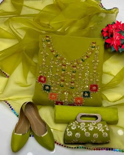 Eid Collection Fancy organza Embroidery suit 5pcs