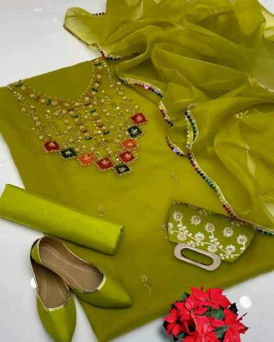 Eid Collection Fancy organza Embroidery suit 5pcs