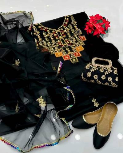 Eid Collection Fancy organza Embroidery suit 5pcs