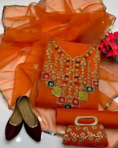 Eid Collection Fancy organza Embroidery suit 5pcs