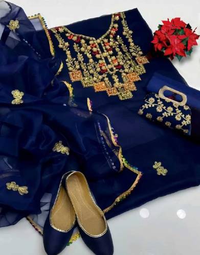 Eid Collection Fancy organza Embroidery suit 5pcs