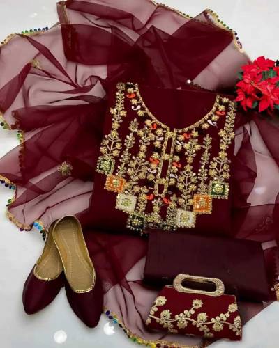 Eid Collection Fancy organza Embroidery suit 5pcs