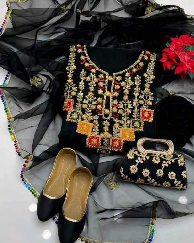 Eid Collection Fancy organza Embroidery suit 5pcs