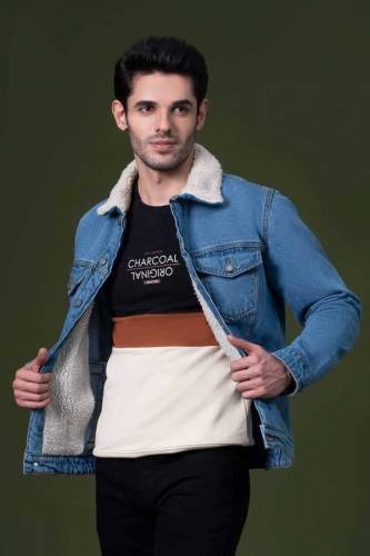 Denim fur jacket 6 pocket