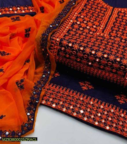 3 Pcs women Unstitched lown Embroidered Suit