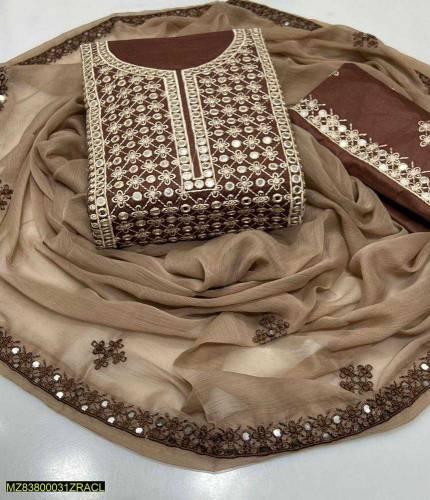 3 Pcs women Unstitched lown Embroidered Suit