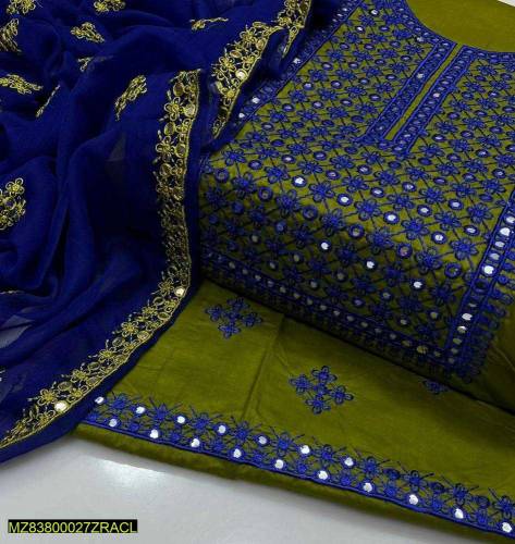 3 Pcs women Unstitched lown Embroidered Suit