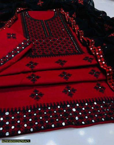 3 Pcs women Unstitched lown Embroidered Suit