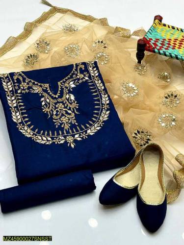 •  Material: Katan Silk And Net•  Shirt: Embroidered•  Back: Plain•  T