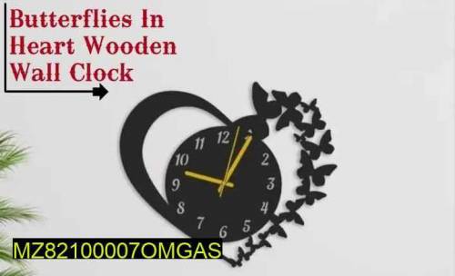 Butterfly heart wood 3D wall clock