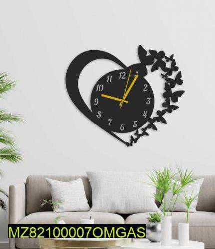 Butterfly heart wood 3D wall clock