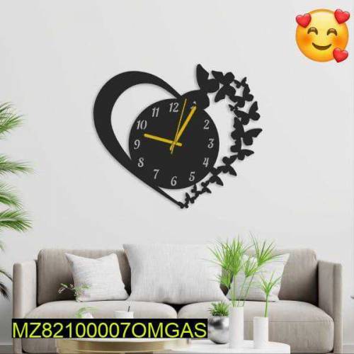 Butterfly heart wood 3D wall clock