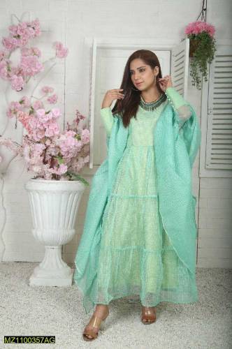 2 pcs women unstitched organza Embroidered suit 
