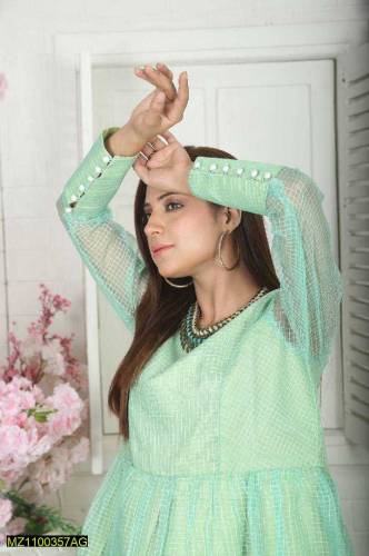 2 pcs women unstitched organza Embroidered suit 