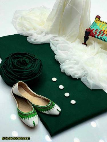 3 Pcs women Unstitched katan Silk plain sute with  khusa