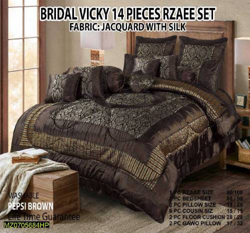 14 Pcs jacquard silk Double Bed Razai Set
