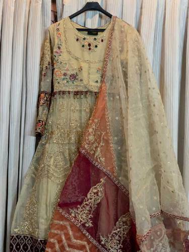 🎀Fully embroidered organza maxi with organza dupatta outfit