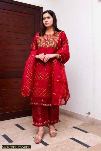 •  Fabric: Organza•  Product Type: Suit•  Pattern: Embroidered•  Trous