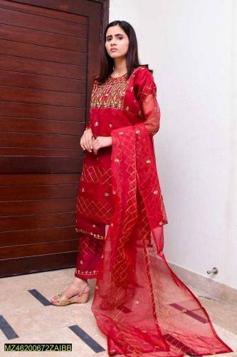 •  Fabric: Organza•  Product Type: Suit•  Pattern: Embroidered•  Trous