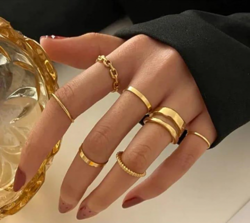 Golden Multiple Rings set,Pack Of 7