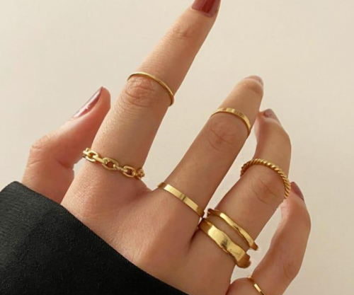 Golden Multiple Rings set,Pack Of 7