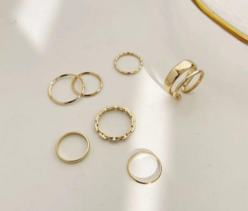Golden Multiple Rings set,Pack Of 7