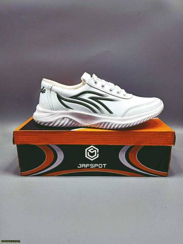 Men's Athletic Running Sneakers, White With Black Lines 