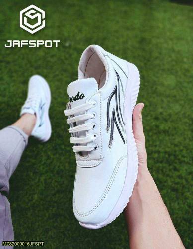 Men's Athletic Running Sneakers, White With Black Lines 