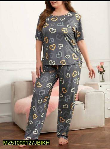 2 Pcs Women's Stitched Cotton Printed Sleepwear 